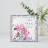 Diamond Framed Flowers 90th Birthday Kaart (Staand voorkant)