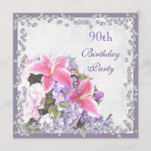 Diamond Framed Flowers 90th Birthday Kaart