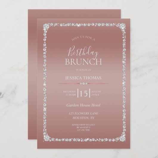 Diamond Framed Roos Gouden Brunch Verjaardag Kaart (Voorkant / Achterkant)