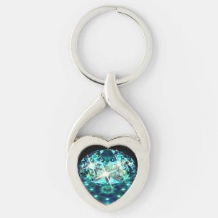 Diamond gem sparkly elegant blauwgroen zwart sleutelhanger