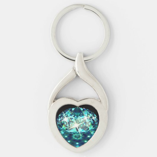 Diamond gem sparkly elegant blauwgroen zwart sleutelhanger (Voorkant)