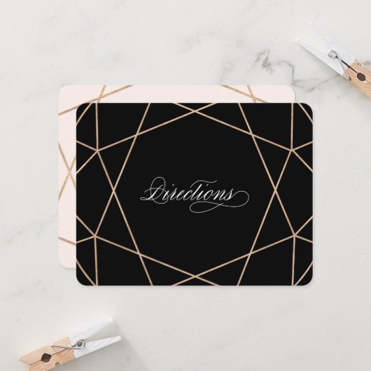 Diamond Gemstone Chic Geometric Wedding Directions Kaart (Voorkant / Achterkant in situ)