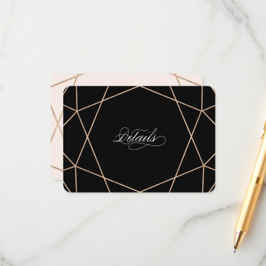 Diamond Gemstone Modern Geometric Wedding Details Informatiekaartje (Voorkant / Achterkant in situ)