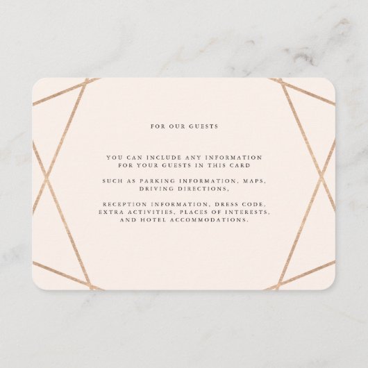 Diamond Gemstone Modern Geometric Wedding Details Informatiekaartje (Achterkant)