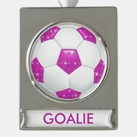 Diamond Gemstone Soccer GOALIE Ornament Verzilverd Banner Ornament (Voorkant)