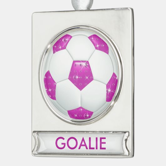 Diamond Gemstone Soccer GOALIE Ornament Verzilverd Banner Ornament (Links)