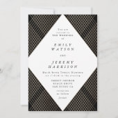Diamond Geometric Black Deco Gold Gatsby Wedding Kaart (Voorkant)