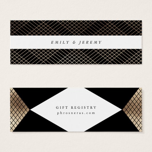 Diamond Geometric Black Gold Gatsby Gift Registry Mini Visitekaartjes (Voorkant /achterkant)