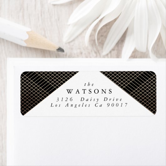 Diamond Geometric Black Gold Gatsby Wedding Etiket (Insitu)