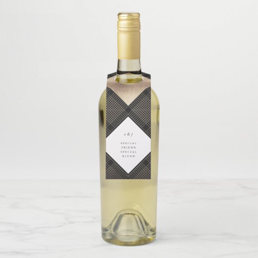 Diamond Geometric Black Gold Gatsby Wedding Flessenhanger (Op fles)