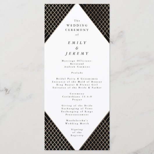 Diamond Geometric Black Gold Gatsby Wedding Programmakaart (Voorkant)