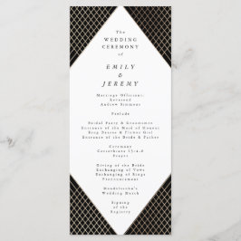 Diamond Geometric Black Gold Gatsby Wedding Programmakaart