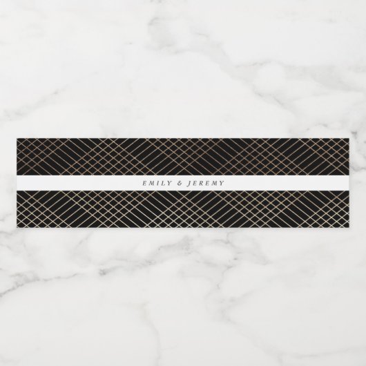 Diamond Geometric Black Gold Gatsby Wedding Waterfles Etiket (Enkel label)