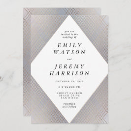 Diamond Geometric Gray Deco Gold Gatsby Wedding Kaart