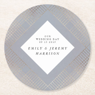 Diamond Geometric Grey Gold Gatsby Wedding Ronde Kartonnen Onderzetter