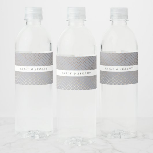 Diamond Geometric Grey Gold Gatsby Wedding Waterfles Etiket (Flessen)