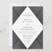 Diamond Geometric Navy Deco Gold Gatsby Wedding Kaart (Voorkant)
