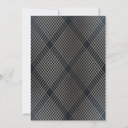 Diamond Geometric Navy Deco Gold Gatsby Wedding Kaart (Achterkant)