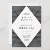 Diamond Geometric Navy Deco Gold Gatsby Wedding Kaart (Voorkant)
