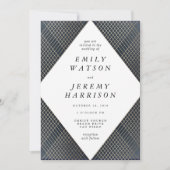 Diamond Geometric Navy Deco Gold Gatsby Wedding Kaart (Voorkant)