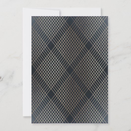 Diamond Geometric Navy Deco Gold Gatsby Wedding Kaart (Achterkant)