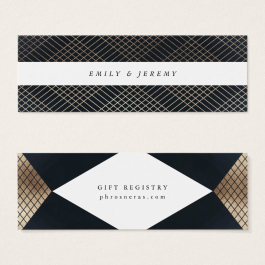 Diamond Geometric Navy Gold Gatsby Gift Registry Mini Visitekaartjes (Voorkant /achterkant)