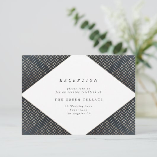 Diamond Geometric Navy Gold Gatsby Informatiekaartje (Staand voorkant)