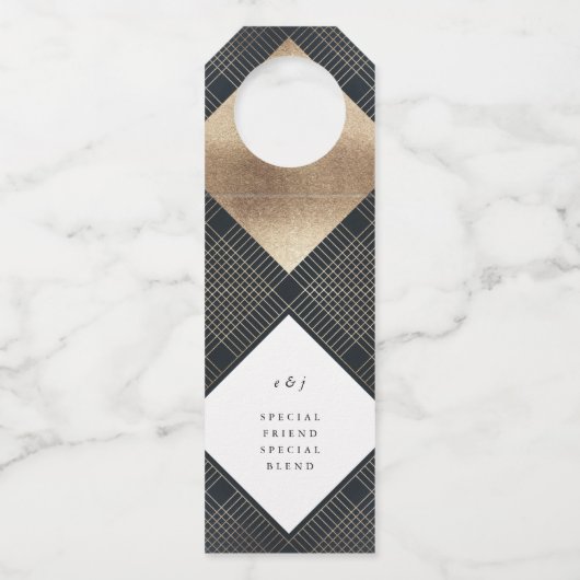 Diamond Geometric Navy Gold Gatsby Wedding Flessenhanger (Voorkant)