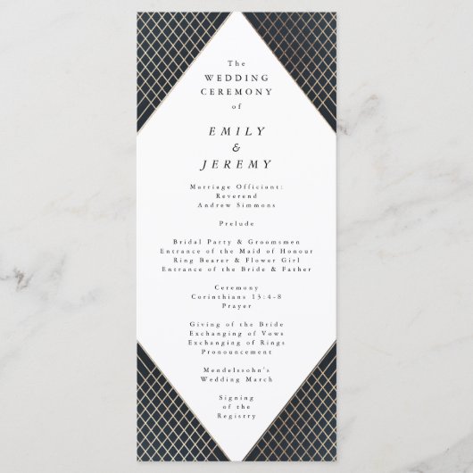 Diamond Geometric Navy Gold Gatsby Wedding Programmakaart (Voorkant)