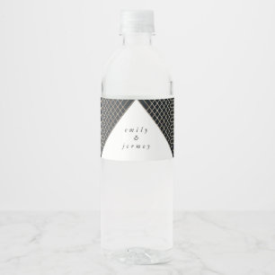 Diamond Geometric Navy Gold Gatsby Wedding Waterfles Etiket