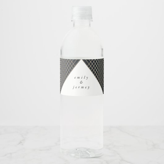 Diamond Geometric Navy Gold Gatsby Wedding Waterfles Etiket (Voorkant)