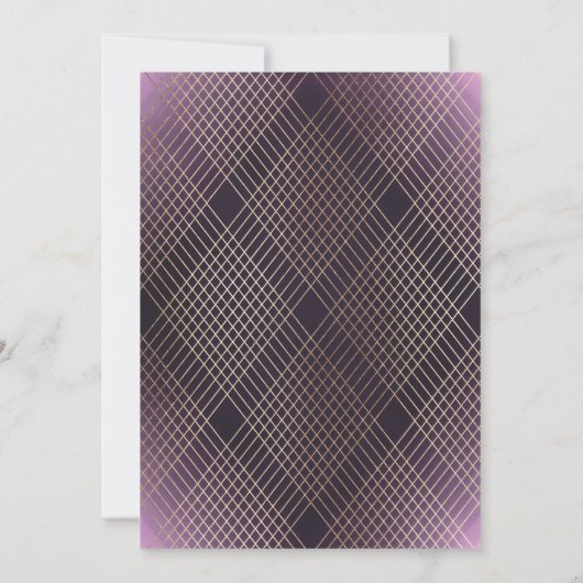 Diamond Geometric Paars Deco Gold Gatsby Wedding Kaart (Achterkant)