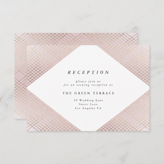 Diamond Geometric Pink Gold Gatsby Reception Informatiekaartje (Voorkant / Achterkant)