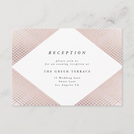 Diamond Geometric Pink Gold Gatsby Reception Informatiekaartje (Voorkant)