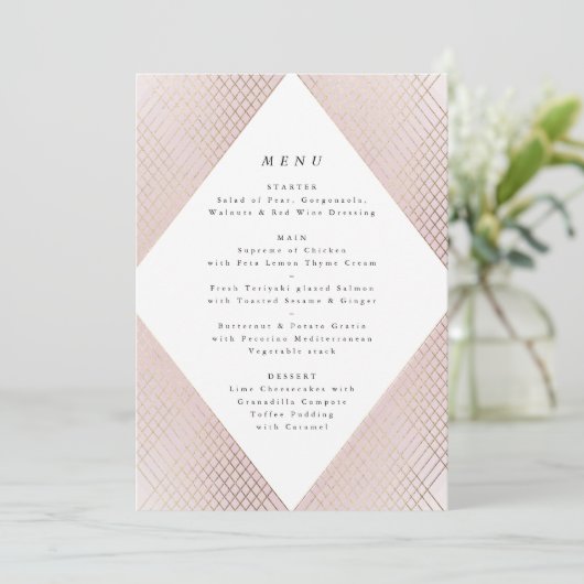 Diamond Geometric Pink Gold Gatsby Wedding Menu (Staand voorkant)
