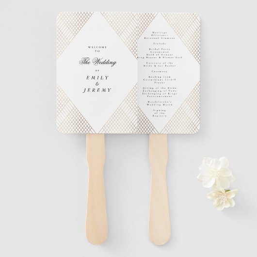 Diamond Geometric White Gold Gatsby Wedding Handwaaier (Voorkant en achterkant)