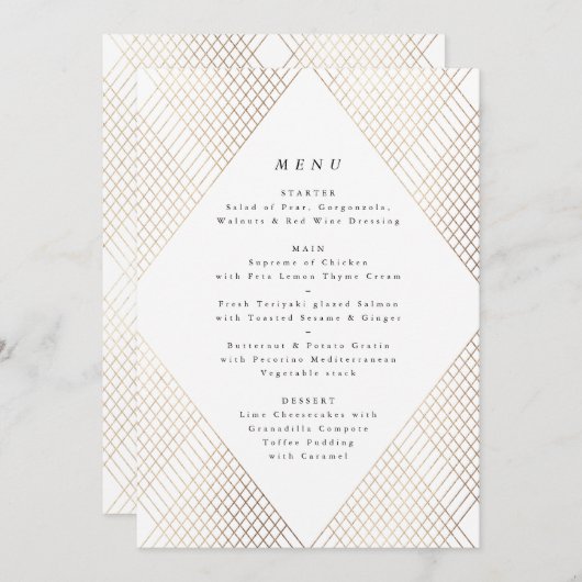 Diamond Geometric White Gold Gatsby Wedding Menu (Voorkant / Achterkant)