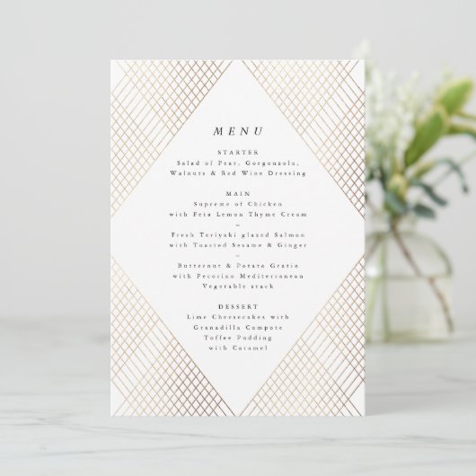 Diamond Geometric White Gold Gatsby Wedding Menu (Staand voorkant)