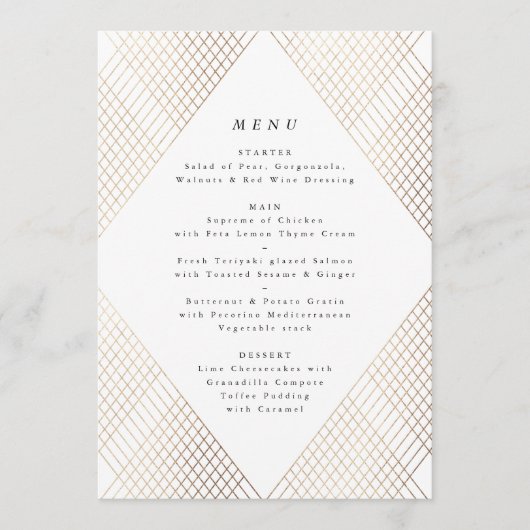 Diamond Geometric White Gold Gatsby Wedding Menu (Voorkant)