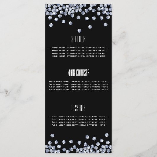 Diamond Glitter Bruiloft Receptie Menu (Achterkant)