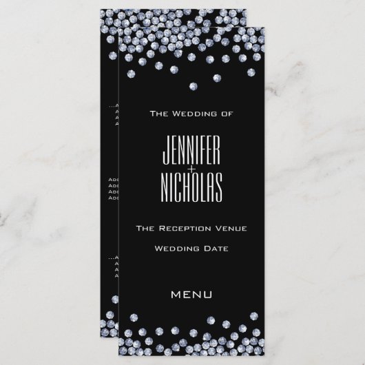 Diamond Glitter Bruiloft Receptie Menu (Voorkant / Achterkant)