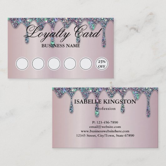 Diamond Glitter Drift Nail Salon Lila Loyalty Visitekaartje (Voorkant / Achterkant)