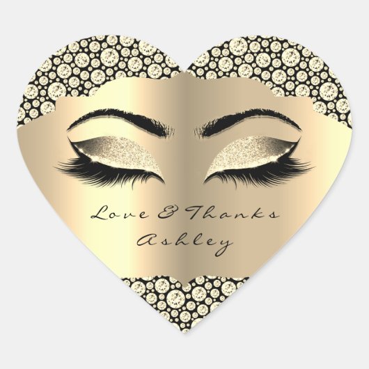Diamond Glitter Gold Lash Eyes Love & Bedankt Girl Hart Sticker (Voorkant)