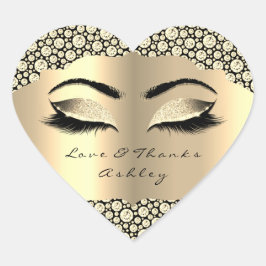 Diamond Glitter Gold Lash Eyes Love & Bedankt Girl Hart Sticker