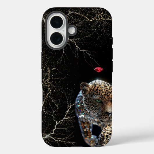 Diamond Glitter Leopard with Ruby & Lightning Case-Mate iPhone Case (Achterkant)