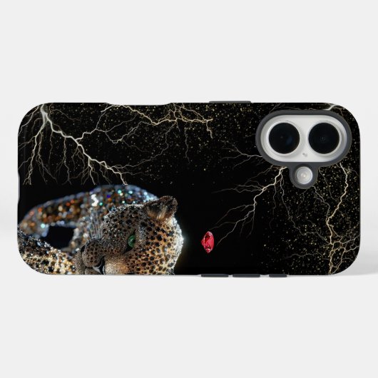 Diamond Glitter Leopard with Ruby & Lightning Case-Mate iPhone Case (Achterkant (horizontaal))