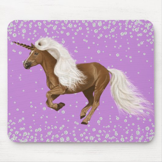 Diamond Glitter Sparkle Unicorn Paarse Palomino Muismat (Voorkant)