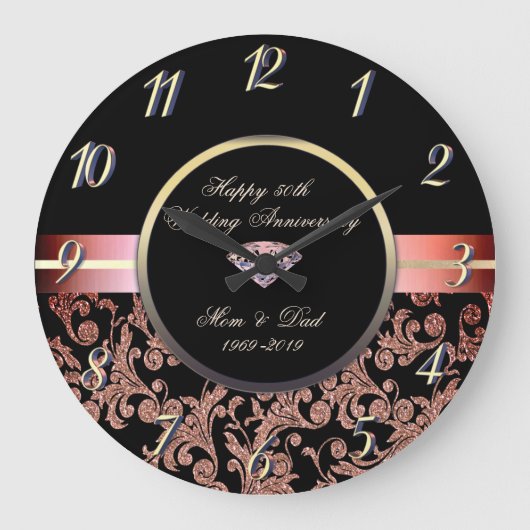 Diamond Glitter Swirls 50th Wedding Jubileum Grote Klok (Voorkant)