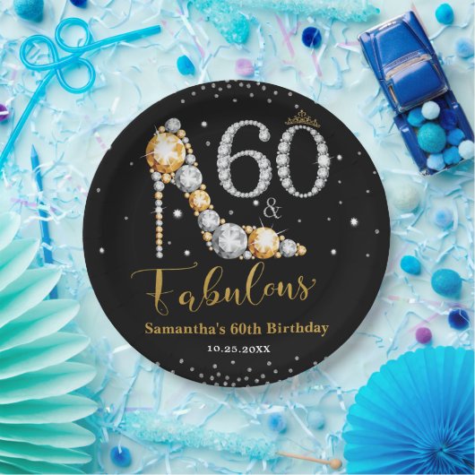 Diamond Glitter Vijftig en fantastische 60ste verj Papieren Bordje (Feest)