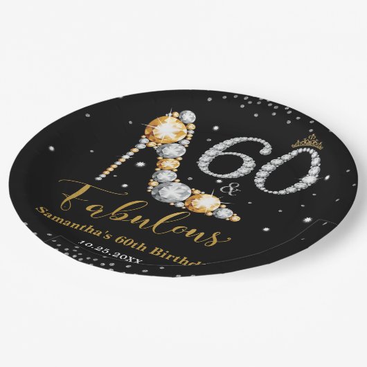 Diamond Glitter Vijftig en fantastische 60ste verj Papieren Bordje (Gekanteld)